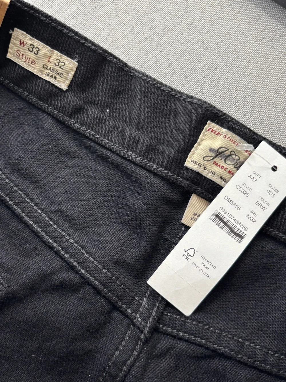 J.Crew Classic Straight jean in black rinse 33/32